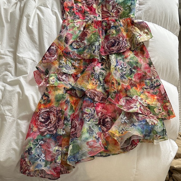 Marchesa Multicolor Embroidery Asymmetrical Tiered Midi Dress - Picture 7 of 7